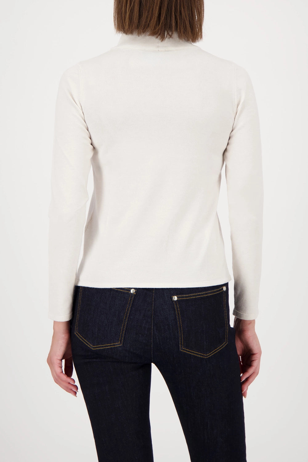 Monari Basic-Knitted Sweater With Stand-Up Collar in Almond 809613