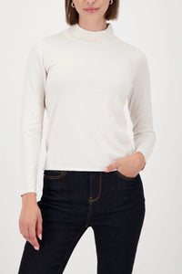 Monari Basic-Knitted Sweater With Stand-Up Collar in Almond 809613