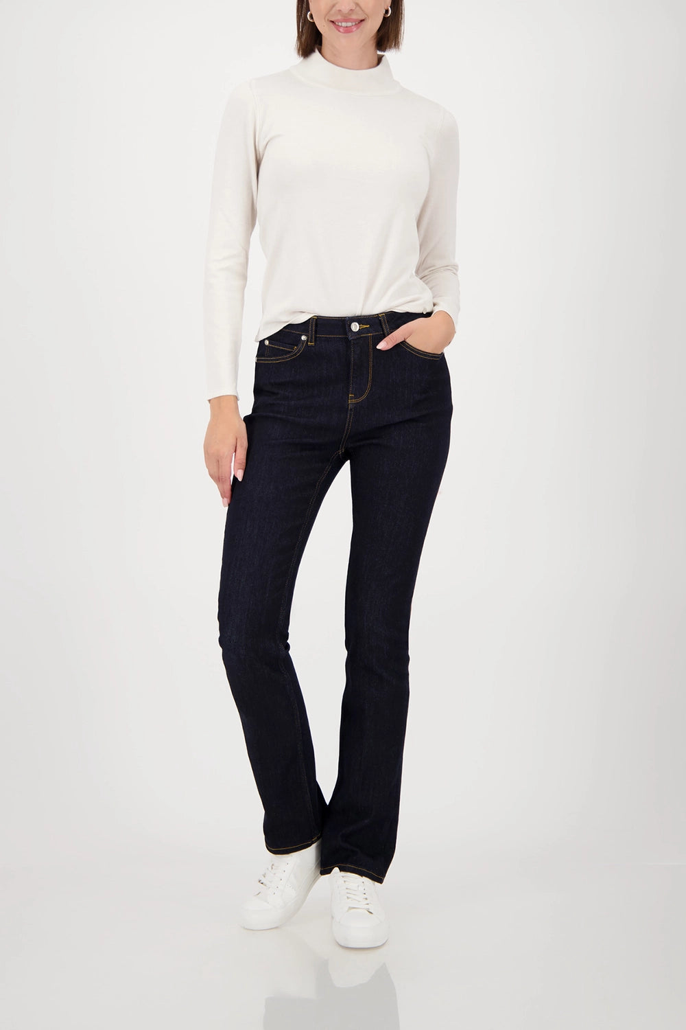 Monari Basic-Knitted Sweater With Stand-Up Collar in Almond 809613