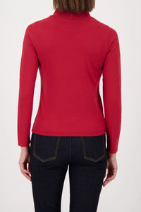 Monari Basic-Knitted Sweater With Stand-Up Collar in Chimney Red 809613