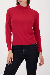 Monari Basic-Knitted Sweater With Stand-Up Collar in Chimney Red 809613