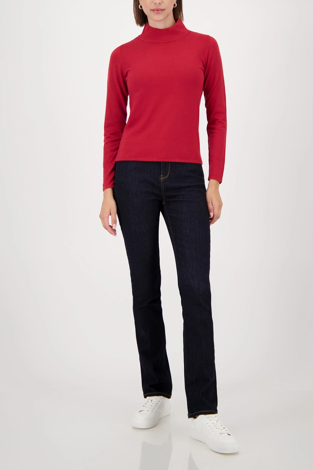 Monari Basic-Knitted Sweater With Stand-Up Collar in Chimney Red 809613