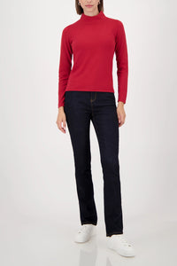 Monari Basic-Knitted Sweater With Stand-Up Collar in Chimney Red 809613