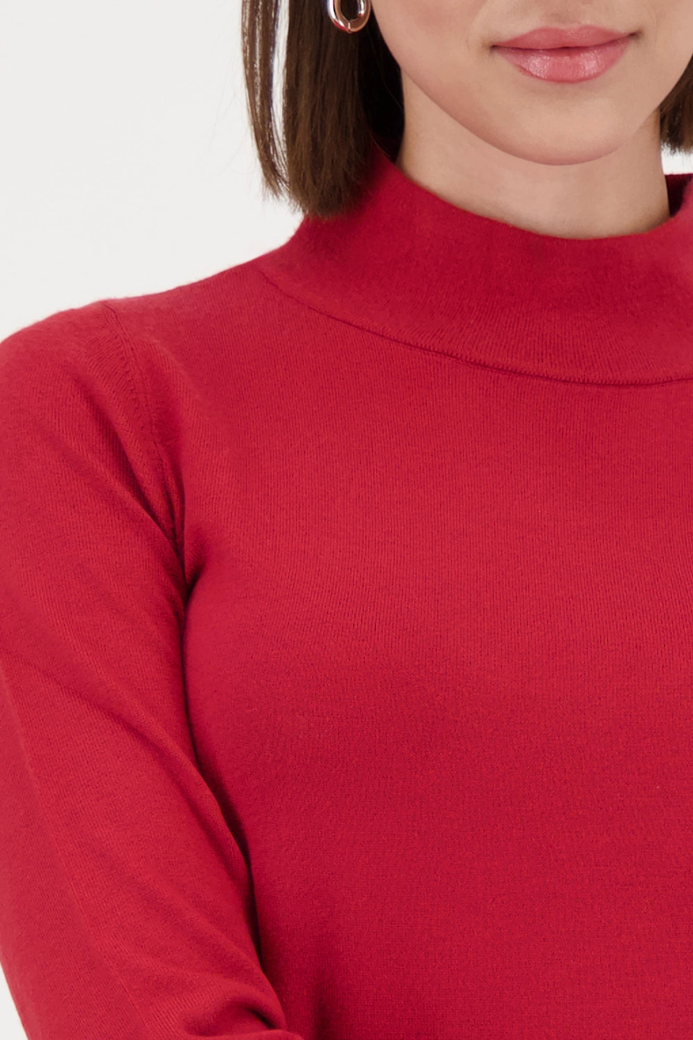 Monari Basic-Knitted Sweater With Stand-Up Collar in Chimney Red 809613