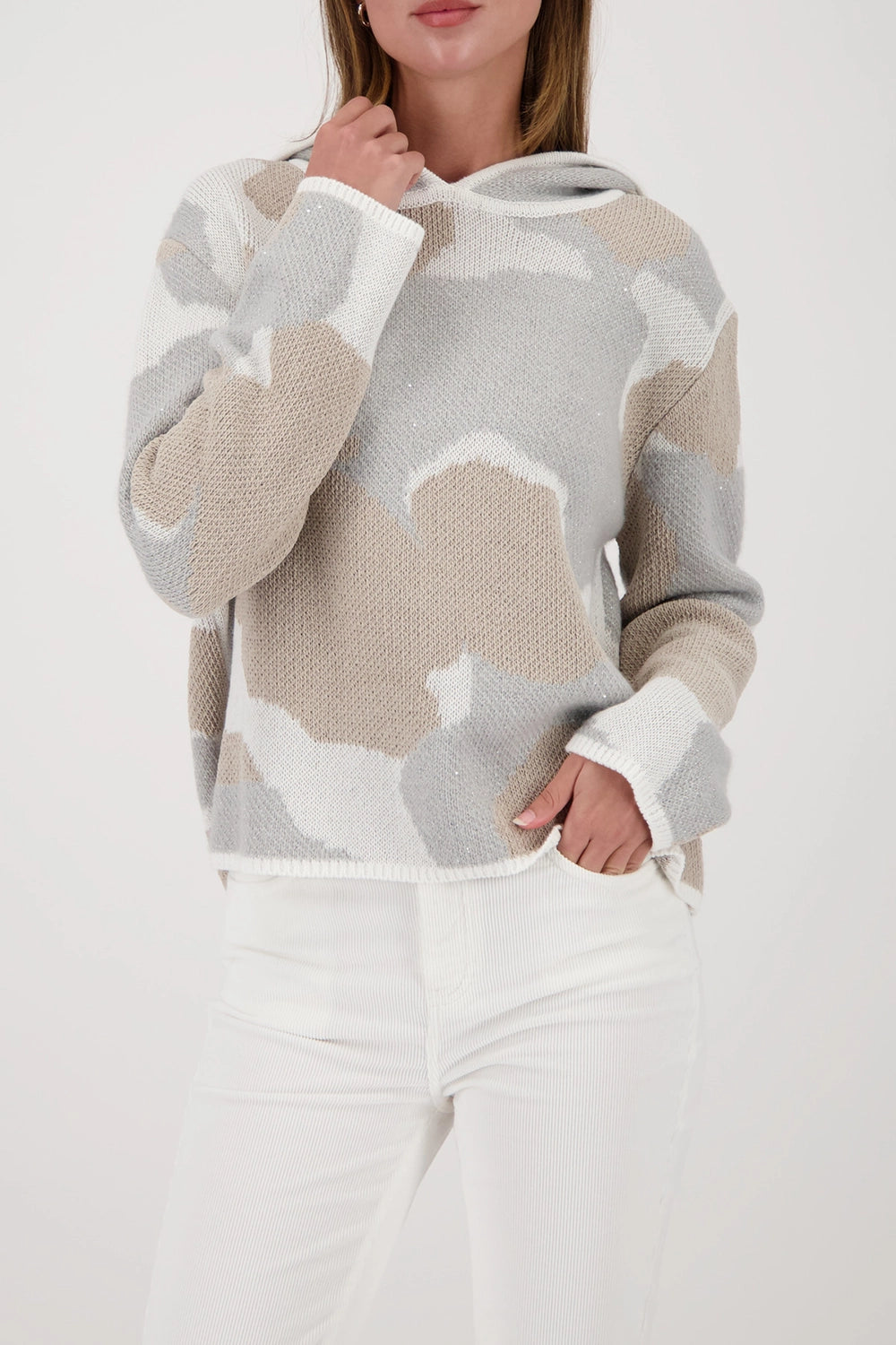 Monari Knit Sweater With Cloud Pattern in Lattemacchiato Pattern 809639