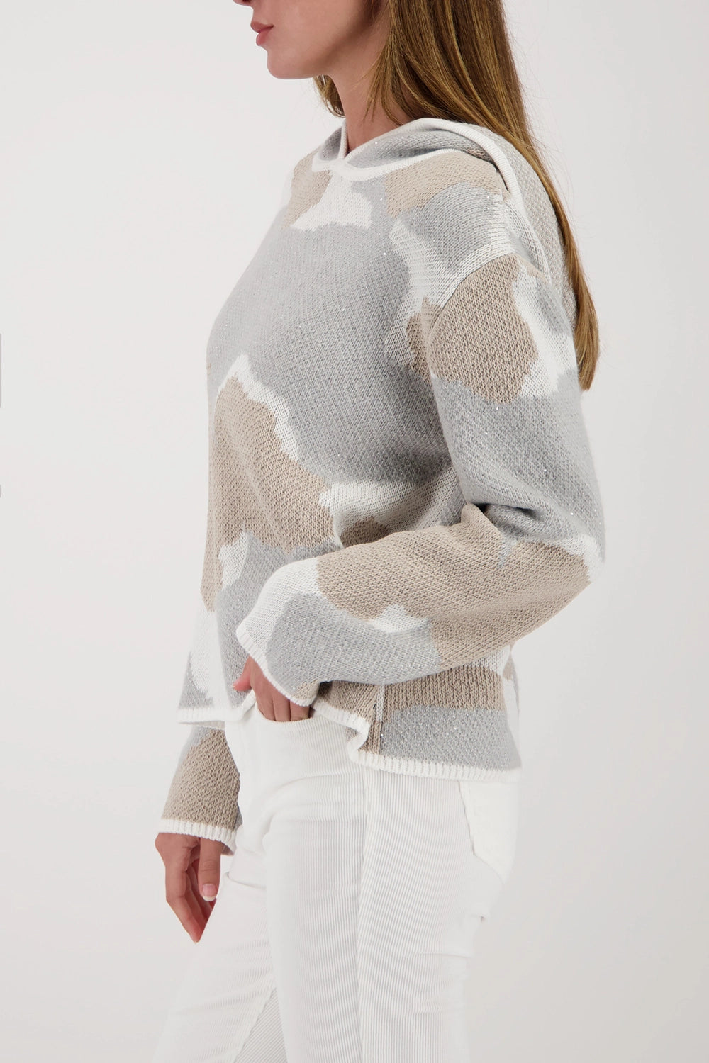Monari Knit Sweater With Cloud Pattern in Lattemacchiato Pattern 809639