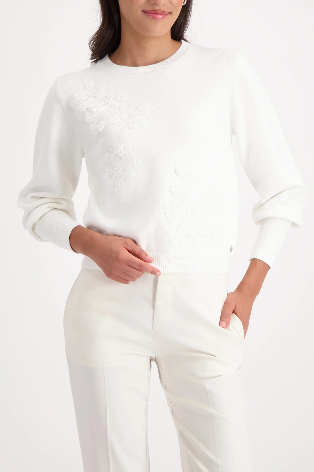 Monari Jumper With Decorative Applique in Off-White 809654