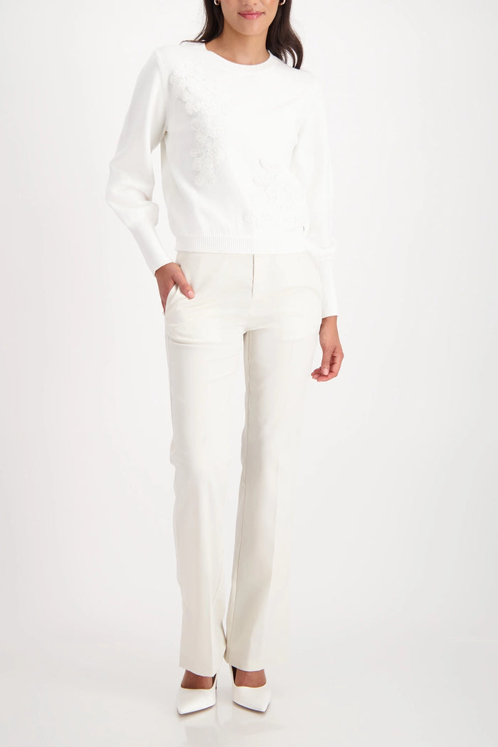 Monari Jumper With Decorative Applique in Off-White 809654
