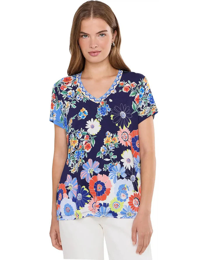 Johnny Was The Janie Favorite Short Sleeve V-Neck Tee- Tiana T13726-5