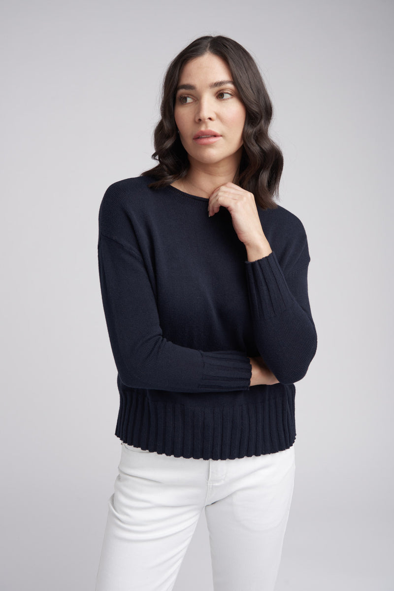 Goondiwindi Cotton Rib Hem Jumper in Neat Navy 8176