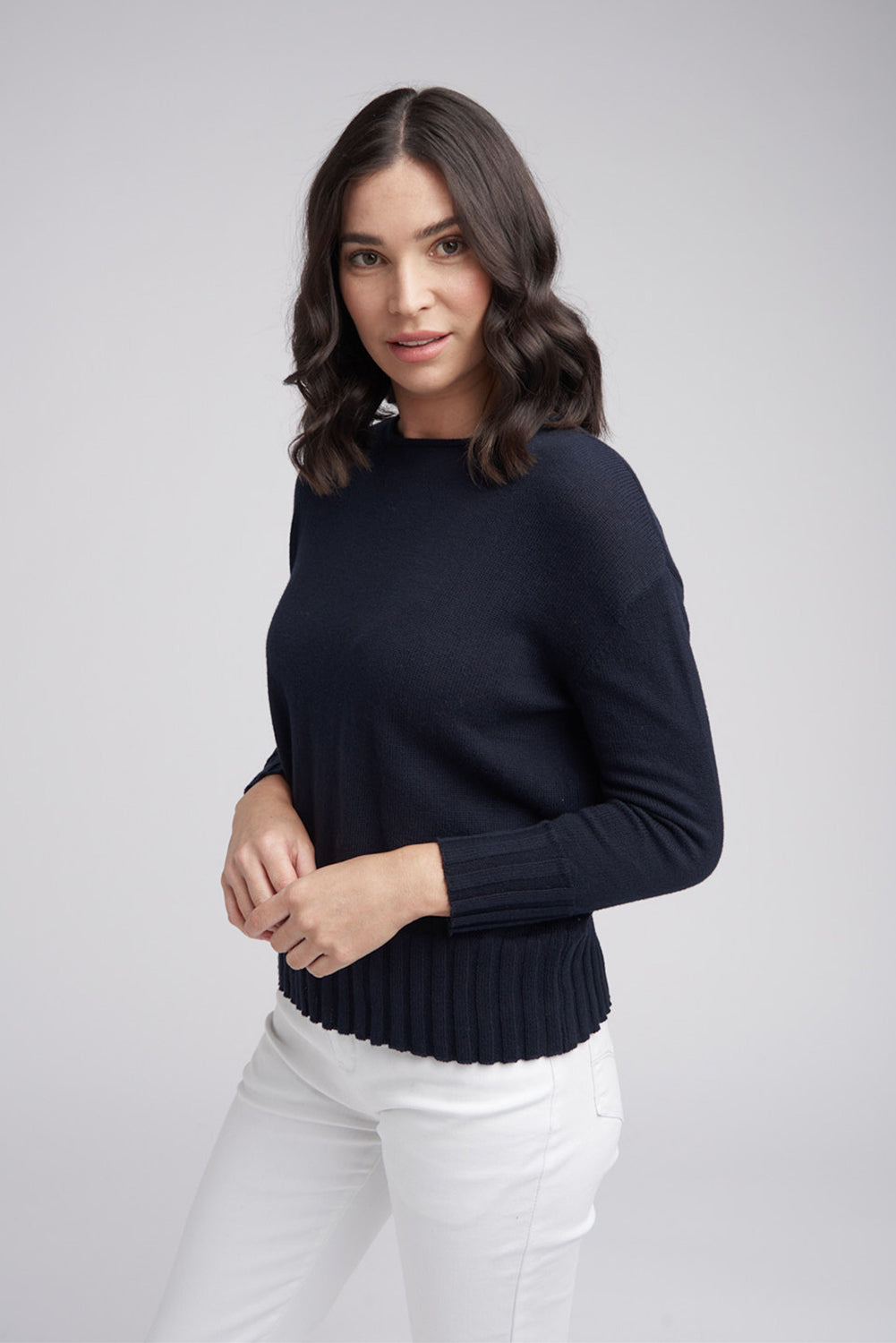 Goondiwindi Cotton Rib Hem Jumper in Neat Navy 8176