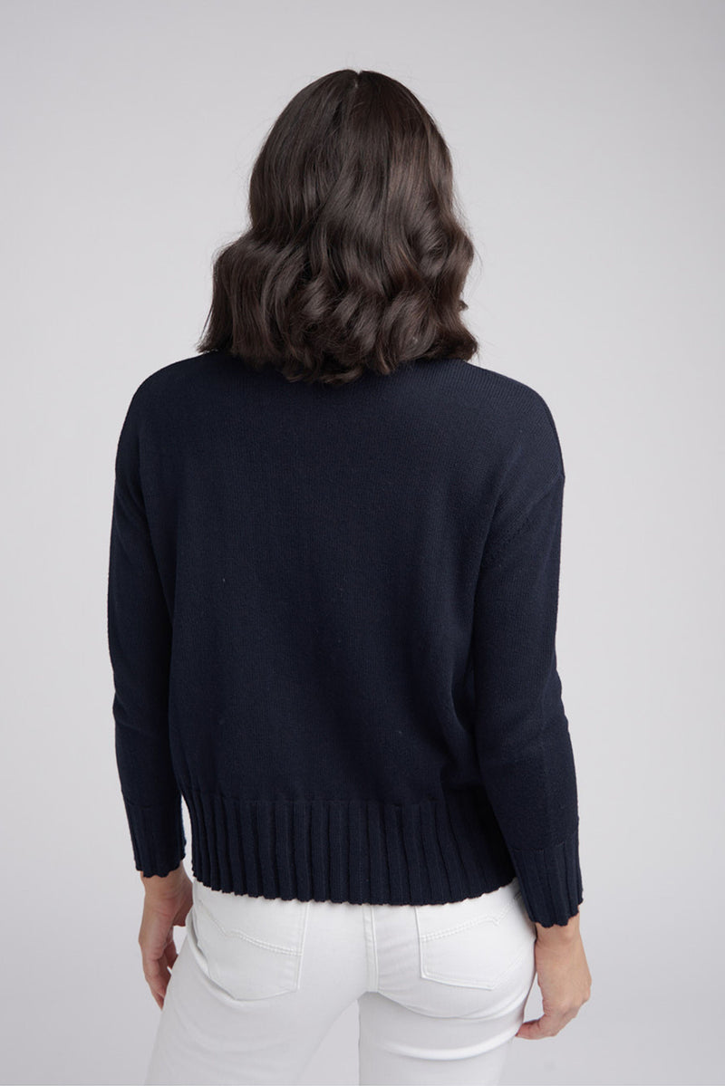 Goondiwindi Cotton Rib Hem Jumper in Neat Navy 8176