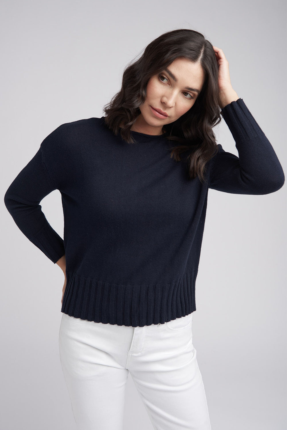 Goondiwindi Cotton Rib Hem Jumper in Neat Navy 8176