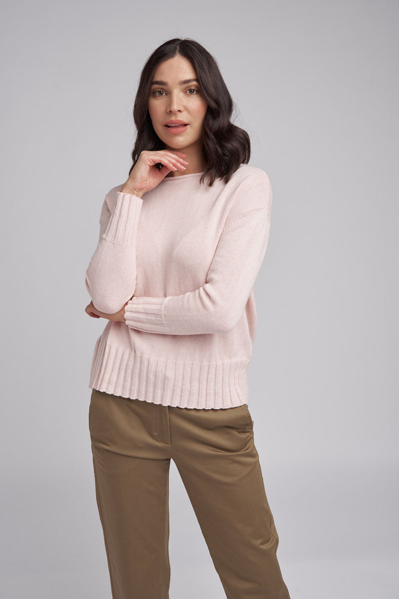 Goondiwindi Cotton Rib Hem Jumper in Pink Calico 8176