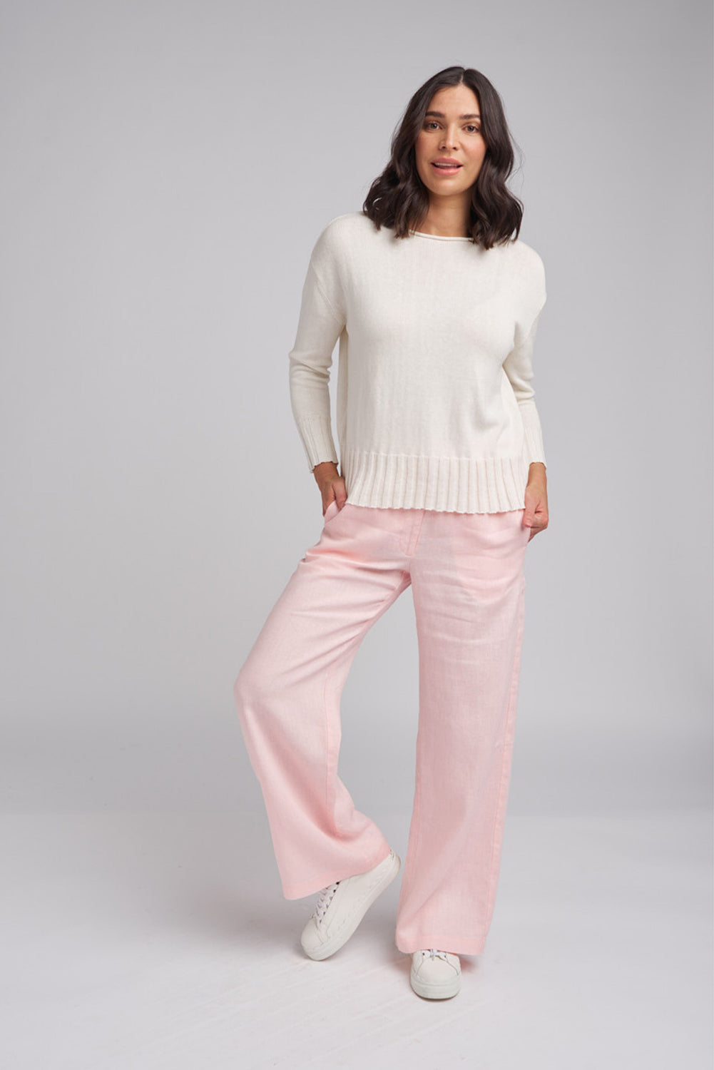 Goondiwindi Cotton Rib Hem Jumper in Starch 8176