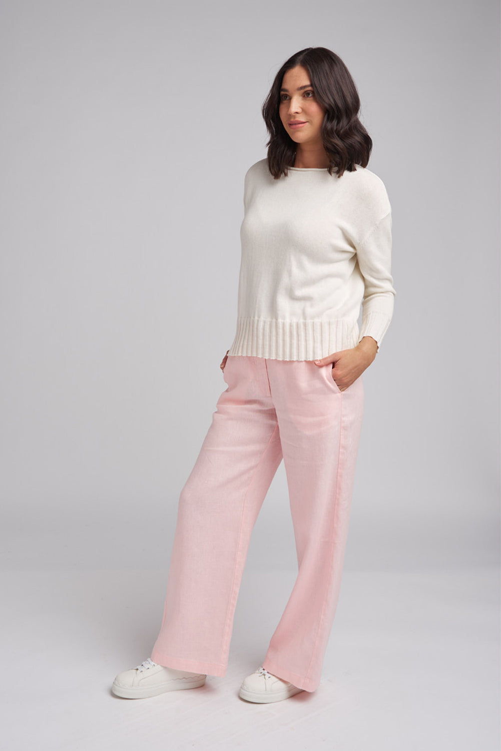 Goondiwindi Cotton Rib Hem Jumper in Starch 8176