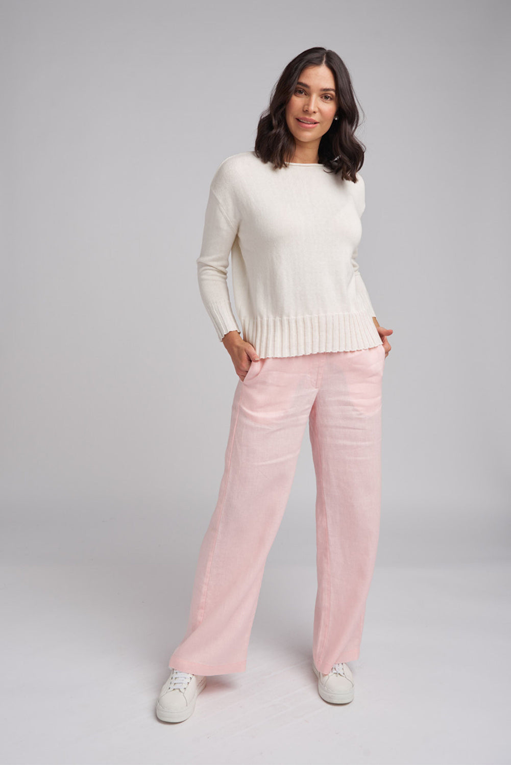 Goondiwindi Cotton Rib Hem Jumper in Starch 8176