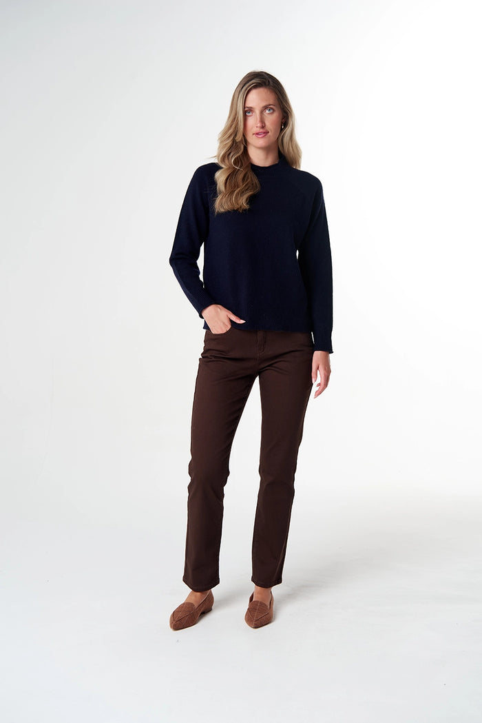 Goondiwindi Cotton Funnel Neck Merino Jumper in Dark Navy 8186M