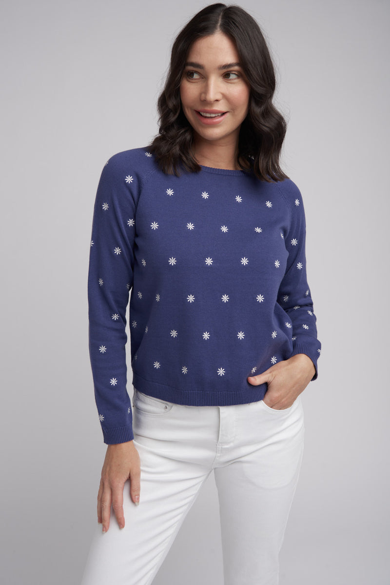 Goondiwindi Cotton Knit Daisy Jumper in Navy / Winter White 8206