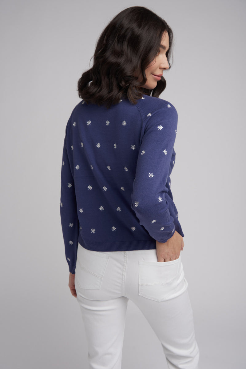 Goondiwindi Cotton Knit Daisy Jumper in Navy / Winter White 8206