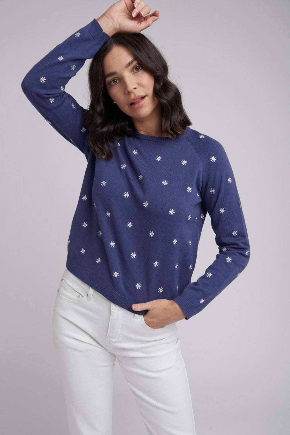 Goondiwindi Cotton Knit Daisy Jumper in Navy / Winter White 8206