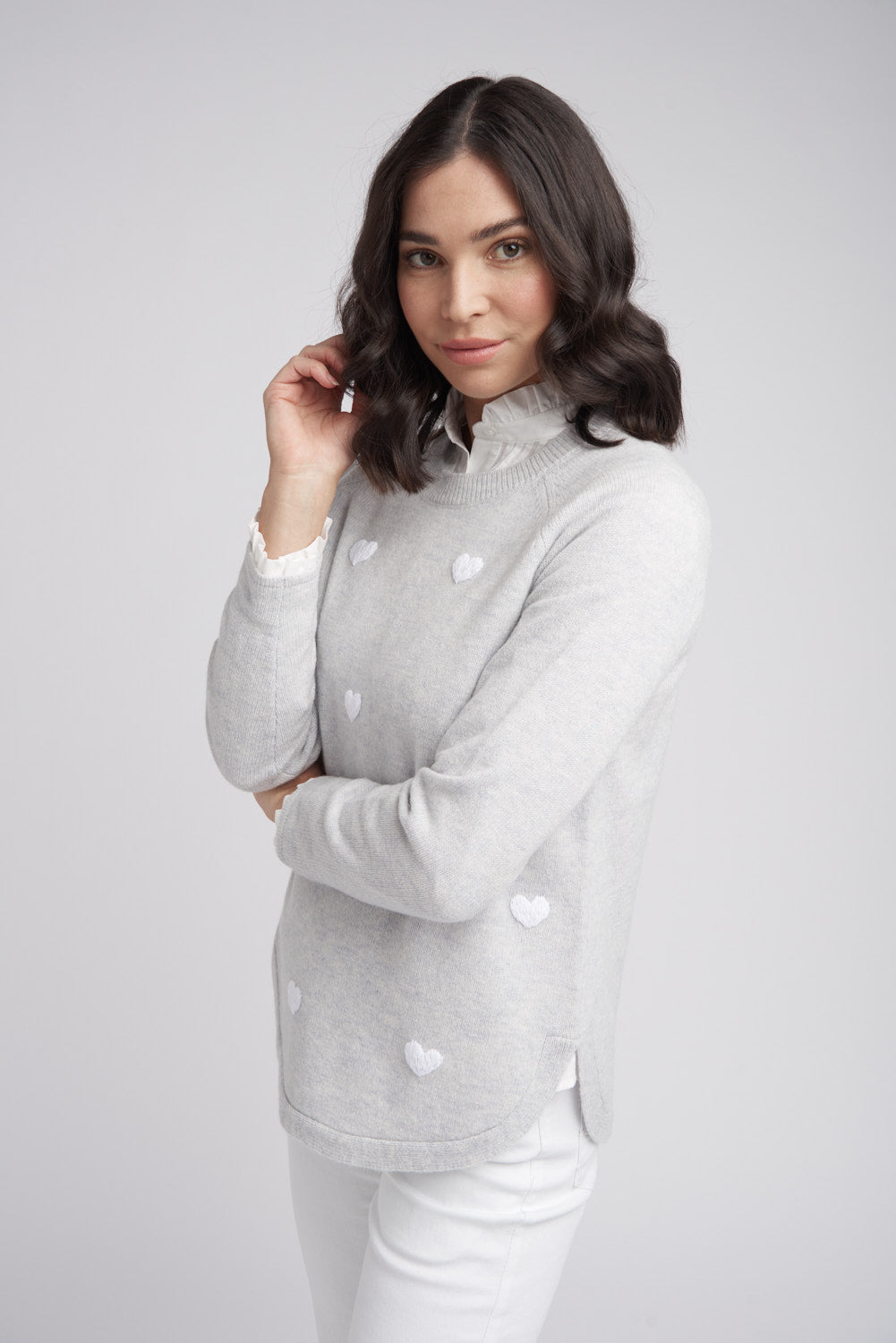 Goondiwindi Cotton Hearts Knit Jumper in Earl Grey/Snowflake 8208