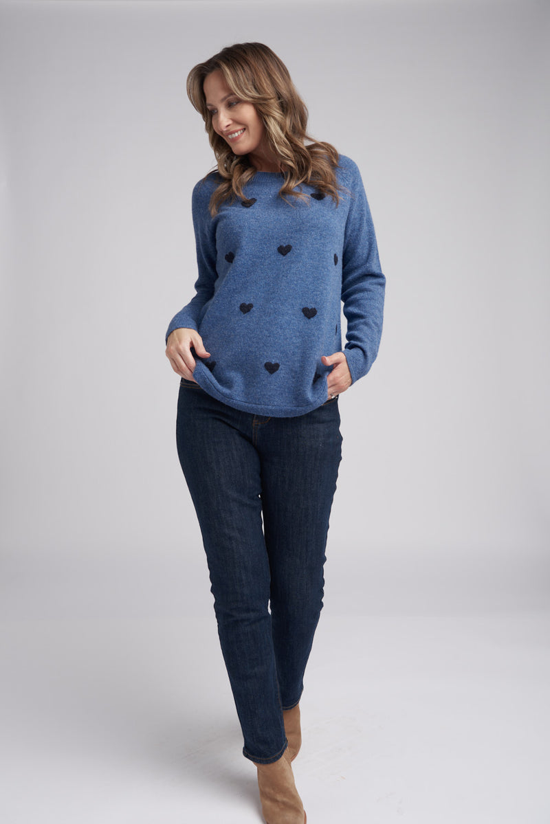 Goondiwindi Cotton Hearts Knit Jumper in Marathon/Navy 8208