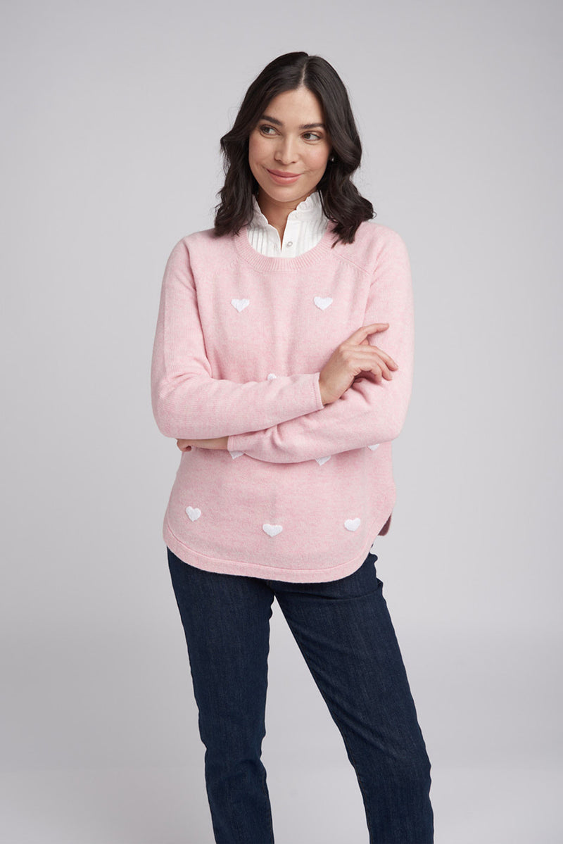 Goondiwindi Cotton Hearts Knit Jumper in Rose Petal/White 8208