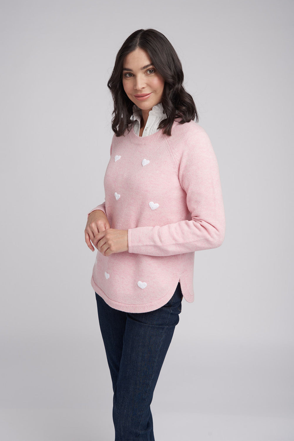 Goondiwindi Cotton Hearts Knit Jumper in Rose Petal/White 8208