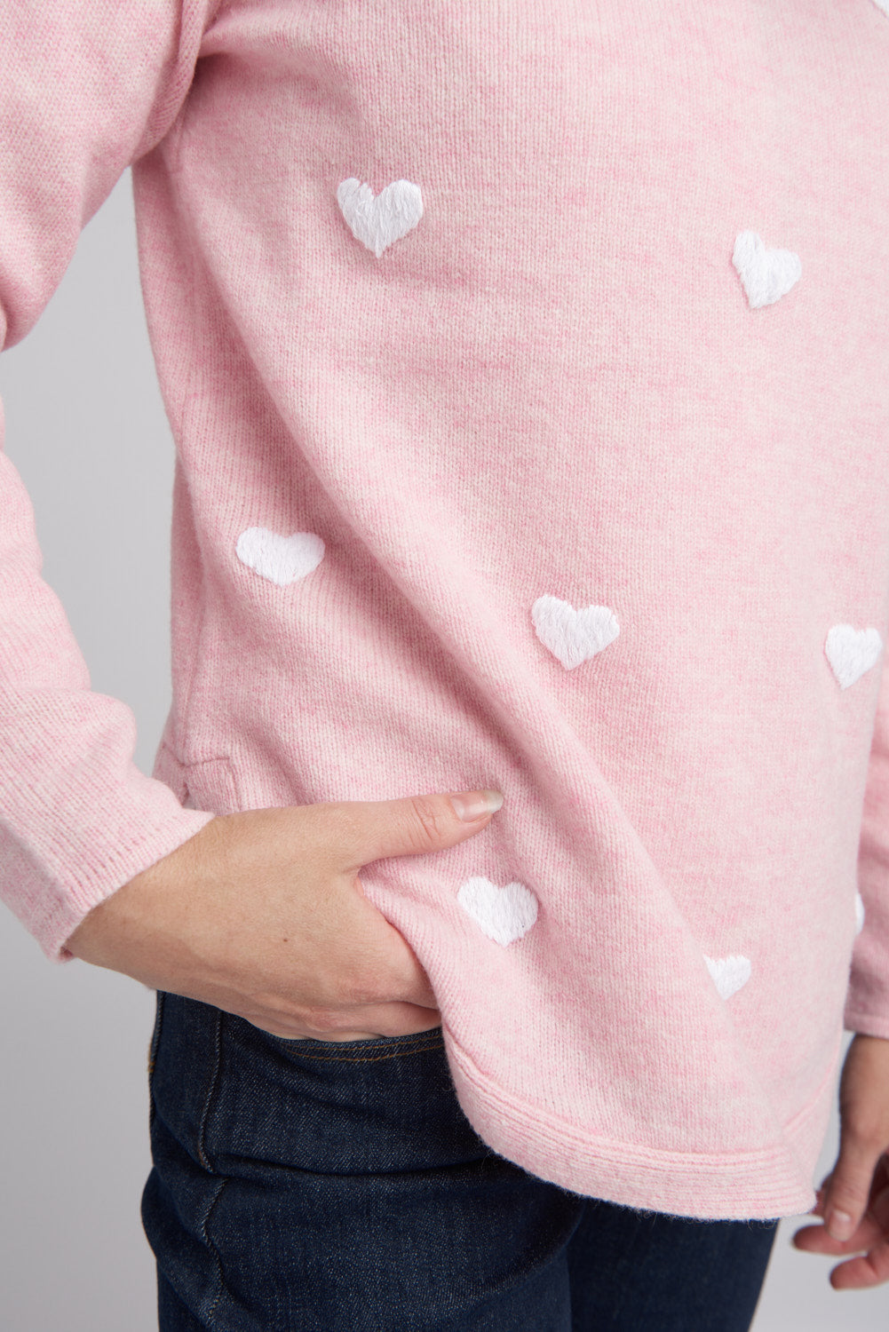 Goondiwindi Cotton Hearts Knit Jumper in Rose Petal/White 8208