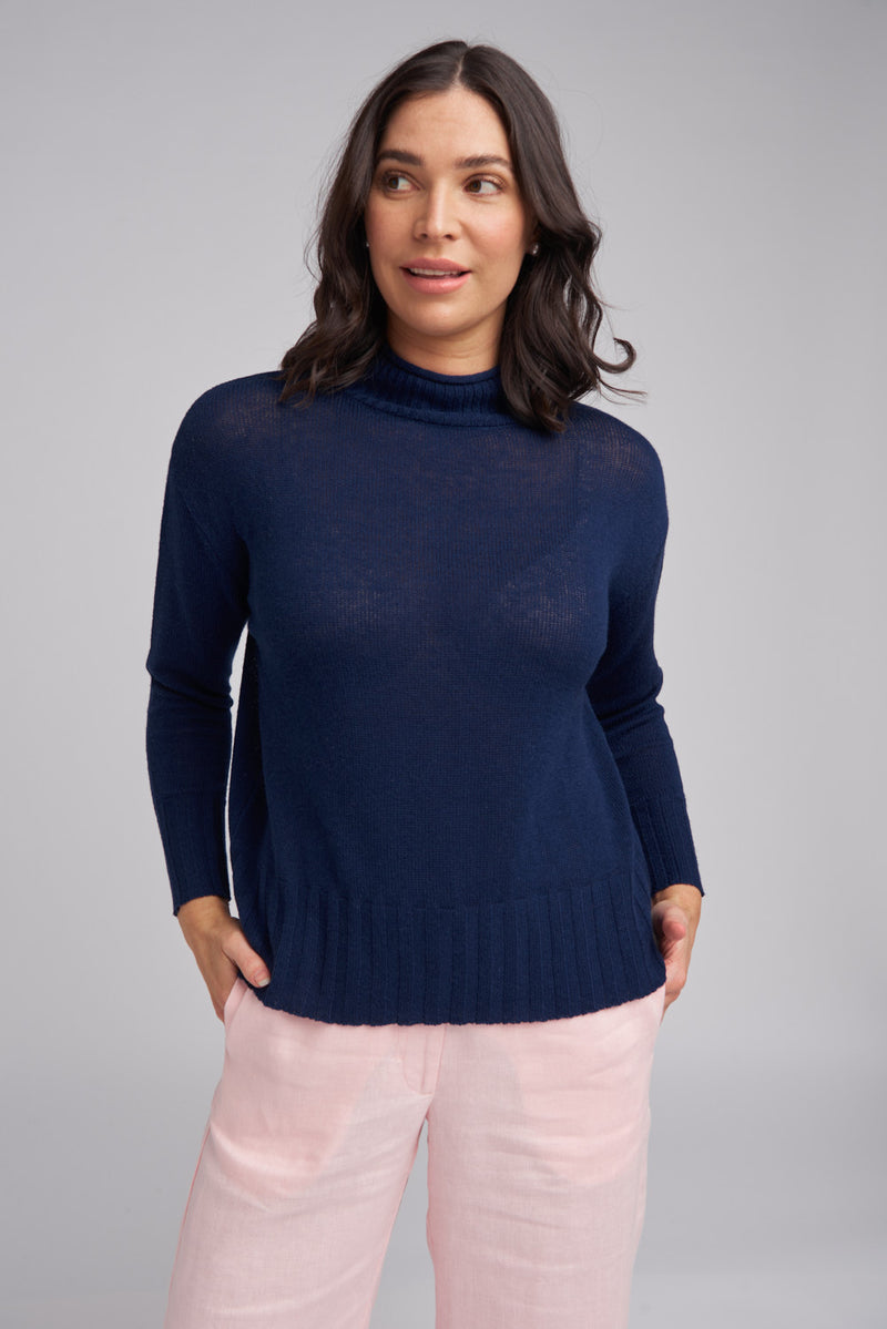 Goondiwindi Cotton Rib Neck & Hem Jumper in Bright Navy 8211