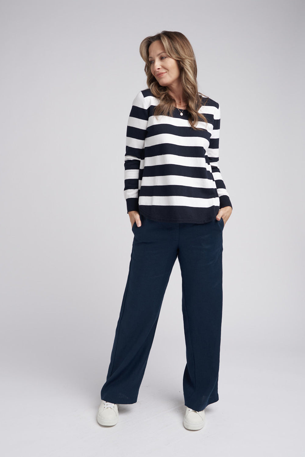 Goondiwindi Cotton Even Stripe Jumper in Neat Navy / Laser 8213