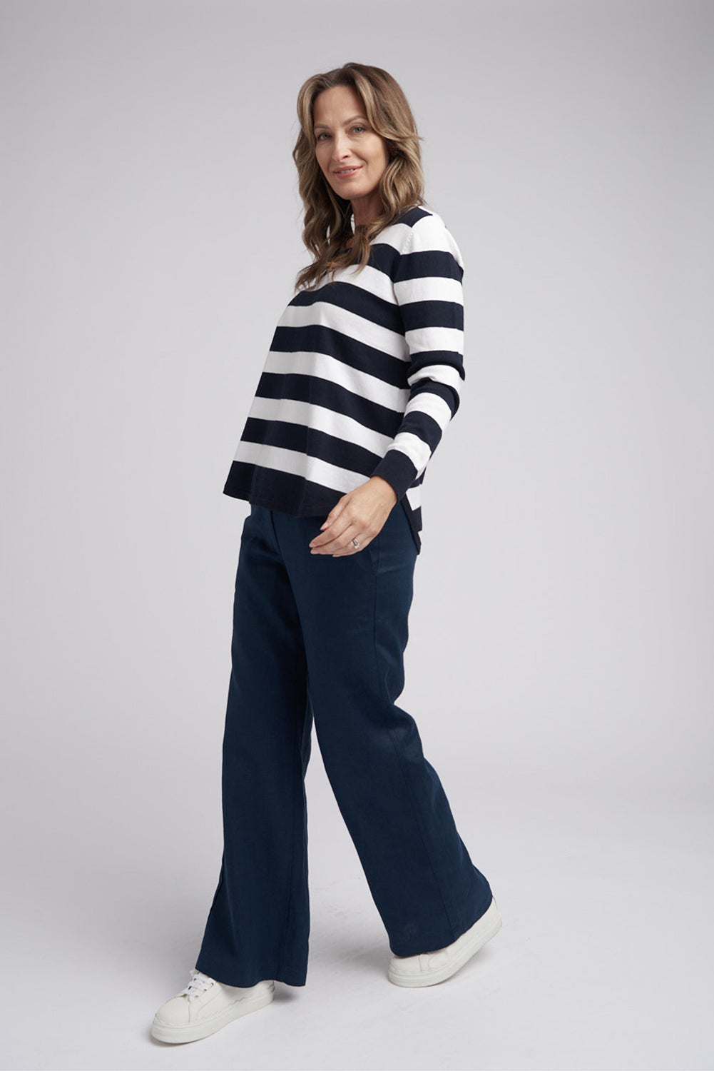 Goondiwindi Cotton Even Stripe Jumper in Neat Navy / Laser 8213