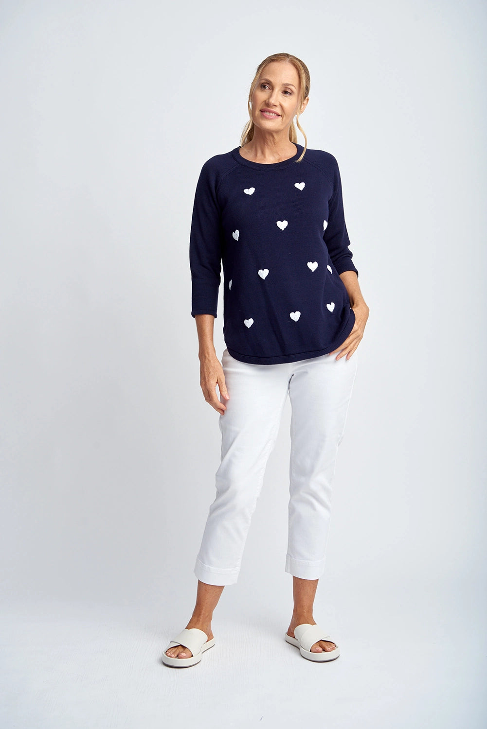 Goondiwindi Cotton Hearts Jumper in Navy/White 8217