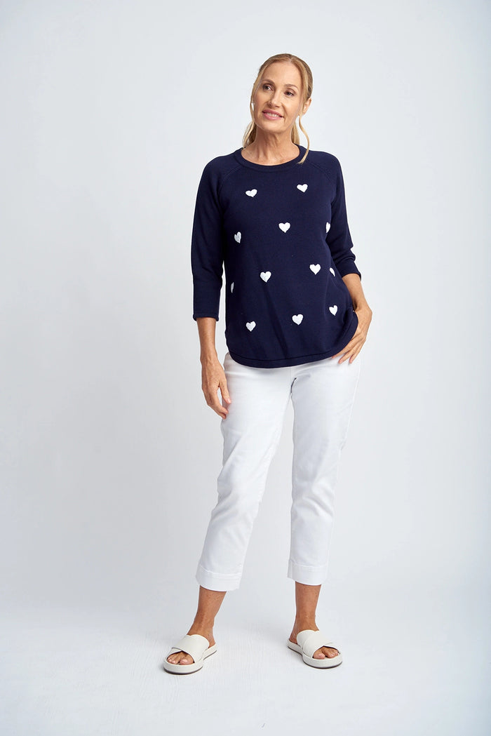 Goondiwindi Cotton Hearts Jumper in Navy/White 8217