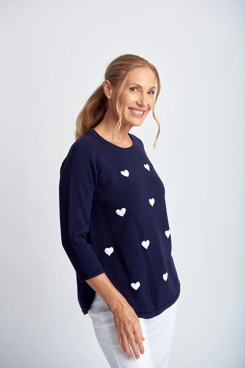 Goondiwindi Cotton Hearts Jumper in Navy/White 8217