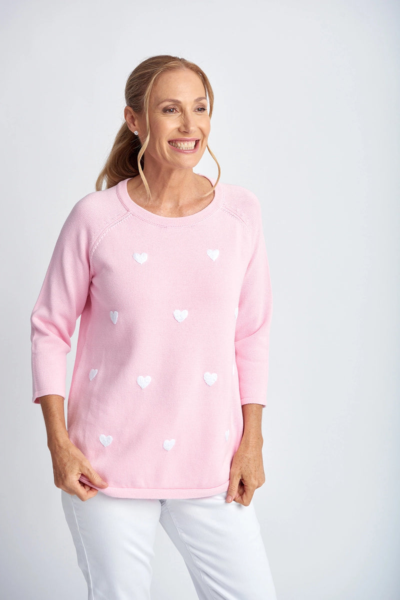 Goondiwindi Cotton Hearts Jumper in Pale Pink/White 8217