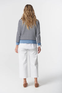 Goondiwindi Cotton Farmer Cotton Cashmere Jumper in Navy/Laser White 8234