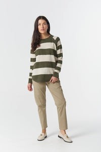 Goondiwindi Cotton The Yards Merino Cotton Jumper in Covert Green/Cream 8237M