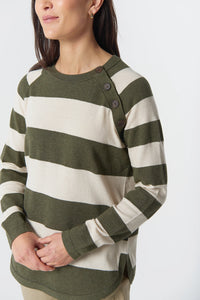 Goondiwindi Cotton The Yards Merino Cotton Jumper in Covert Green/Cream 8237M