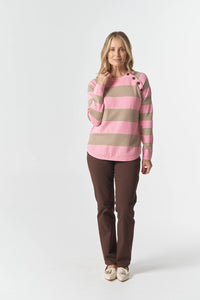 Goondiwindi Cotton The Yards Merino Cotton Jumper in Fondant Pink/Oatmeal 8237M
