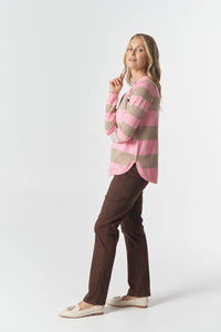 Goondiwindi Cotton The Yards Merino Cotton Jumper in Fondant Pink/Oatmeal 8237M