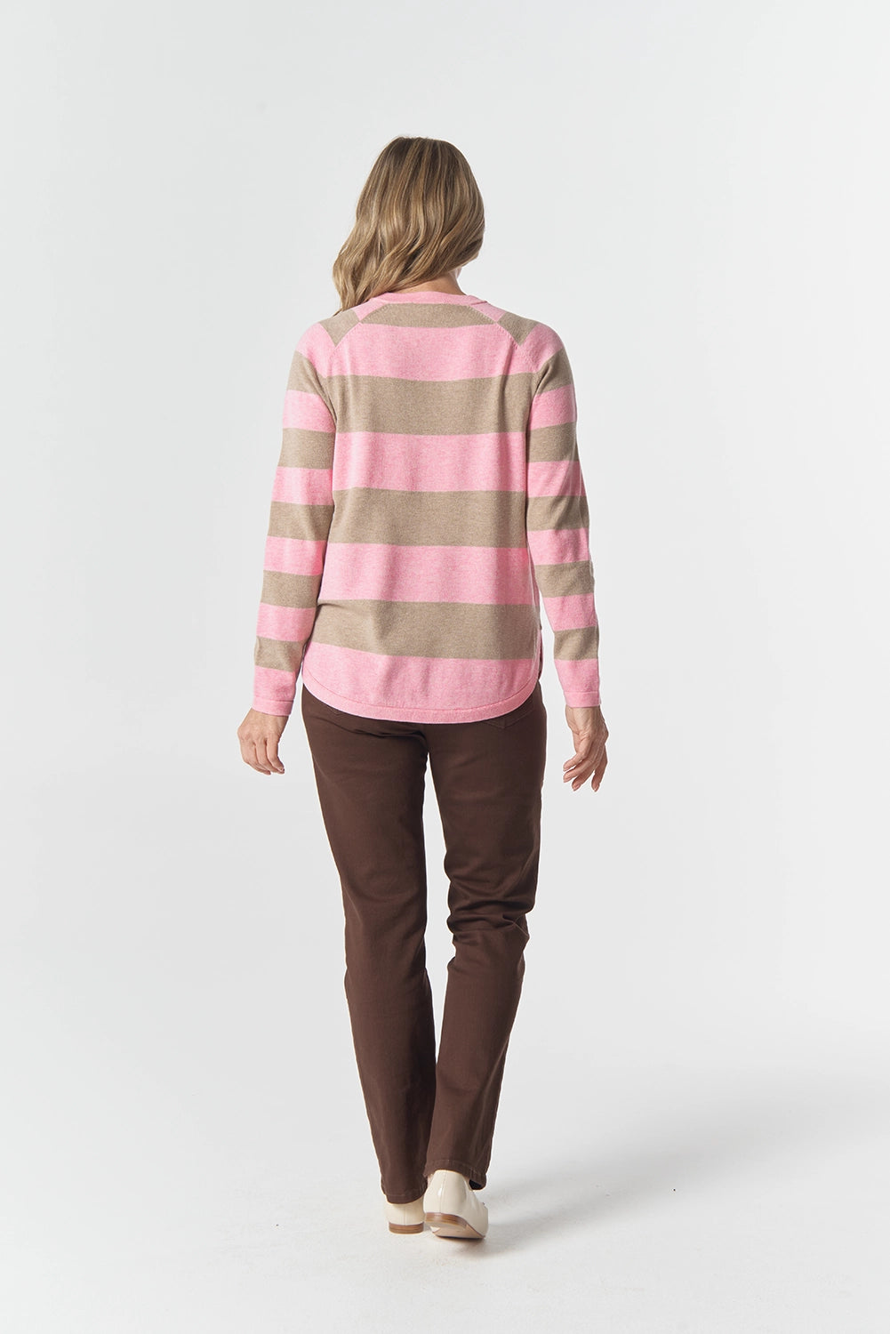 Goondiwindi Cotton The Yards Merino Cotton Jumper in Fondant Pink/Oatmeal 8237M