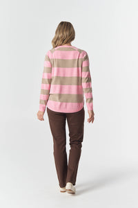 Goondiwindi Cotton The Yards Merino Cotton Jumper in Fondant Pink/Oatmeal 8237M