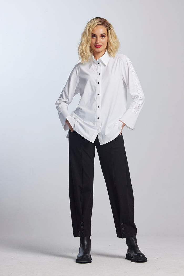 Paula Ryan Rouched Sleeve Shirt in Microjersey 8826