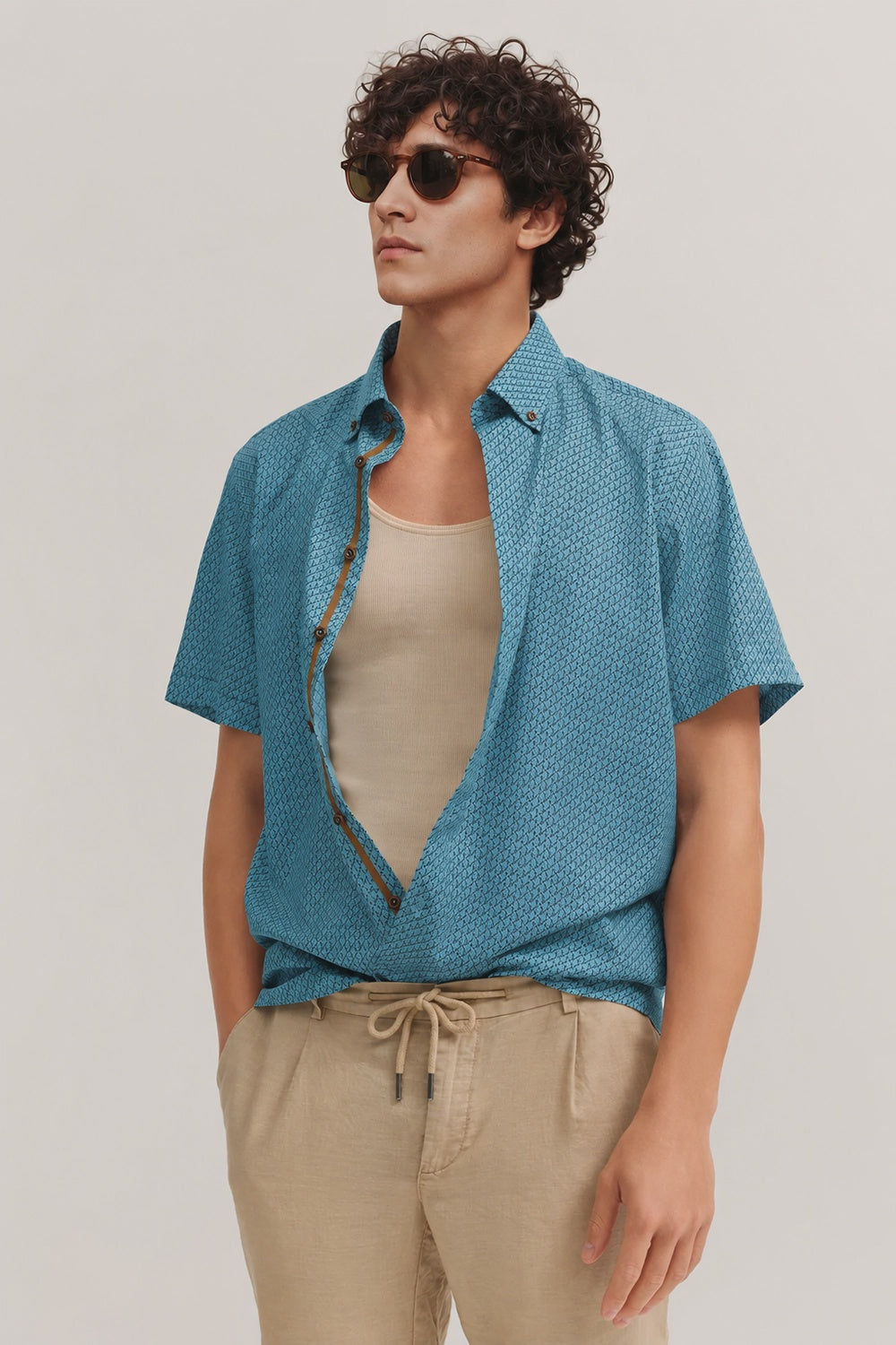 Bugatti S/S Shirt in Geo Aqua 9450-18513E-440