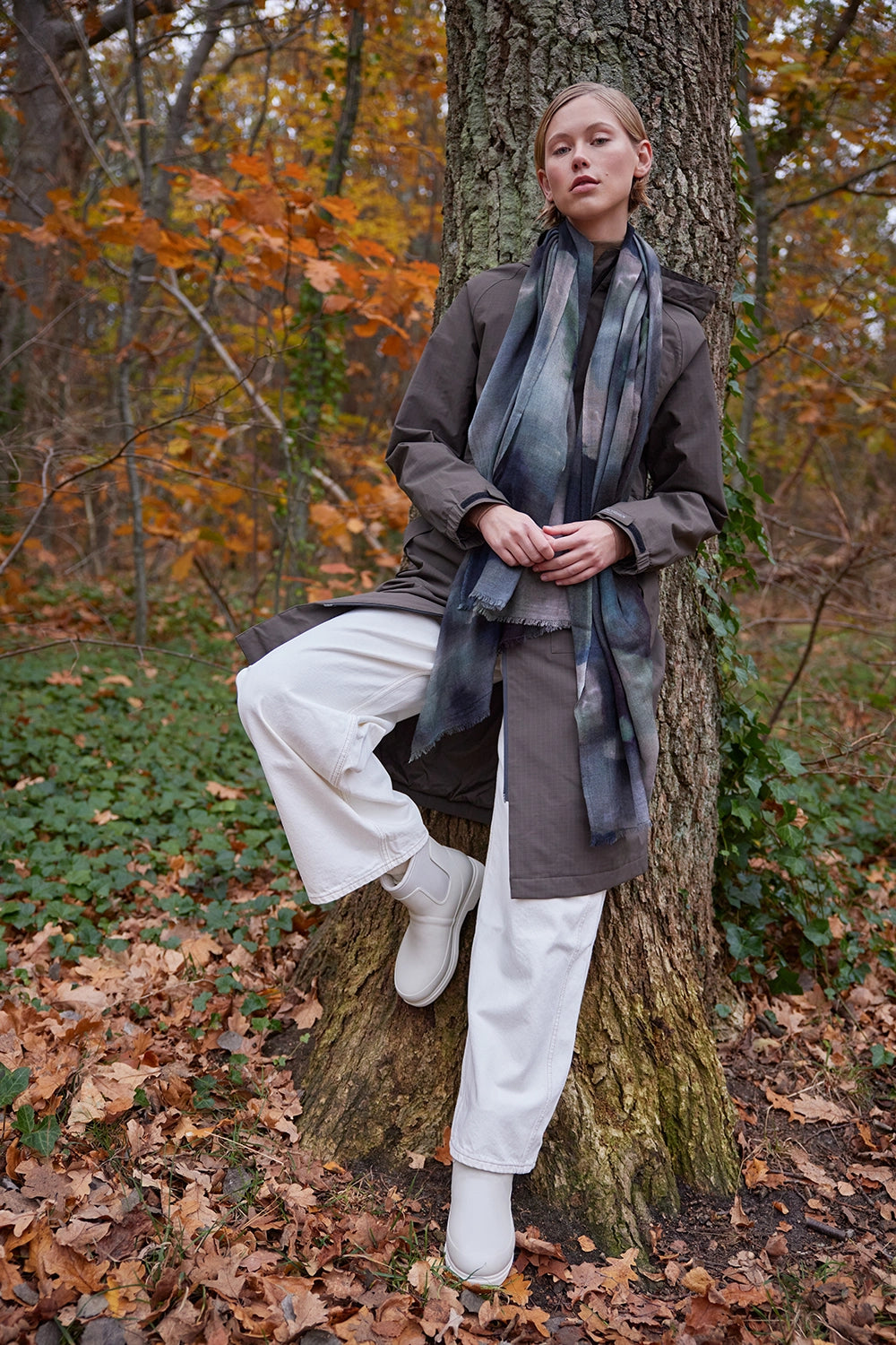 Ilse Jacobsen Moss Printed Scarf in Moss Print WOOCA03 - Pre-Order April Delivery