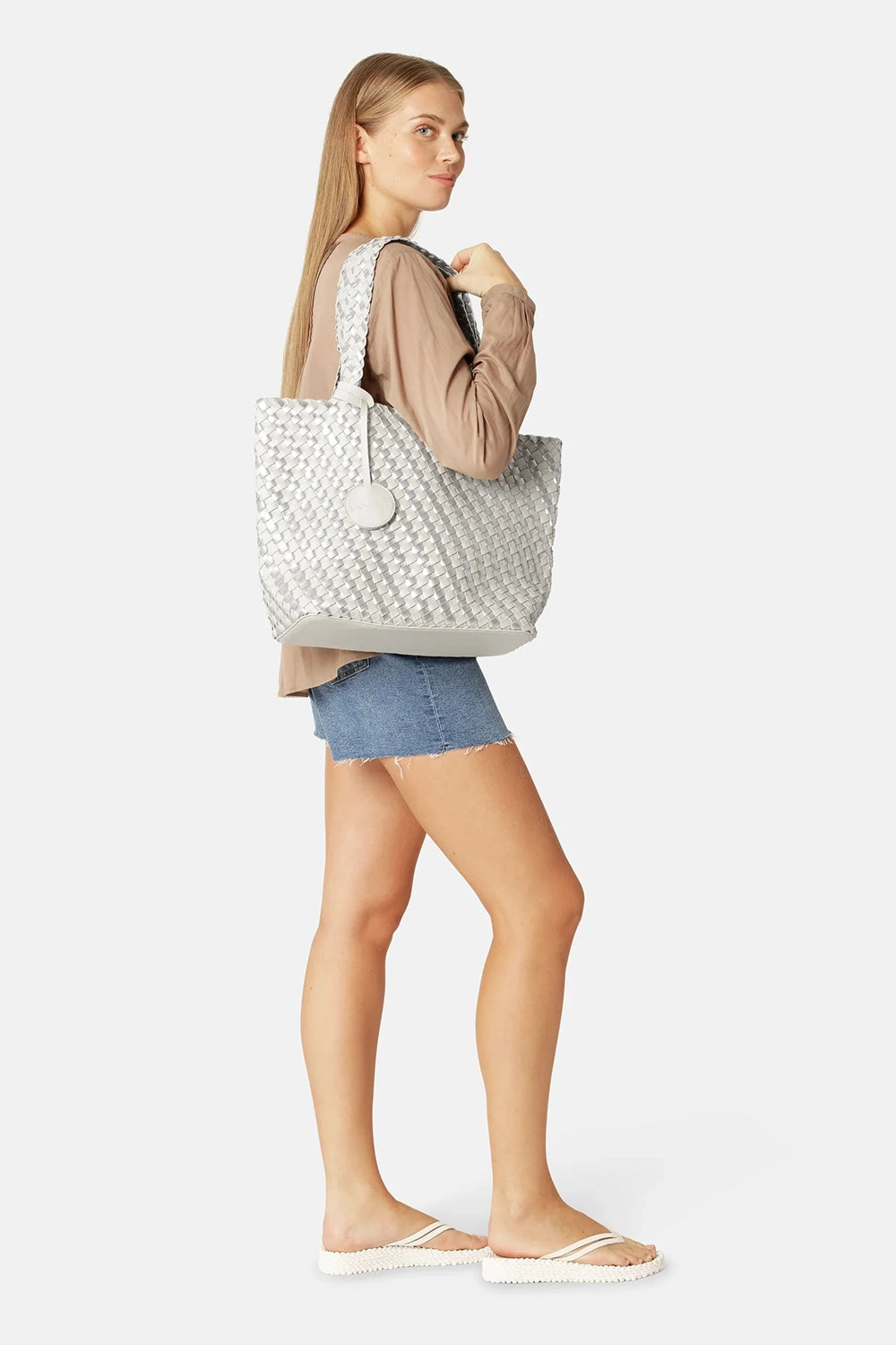 Ilse Jacobsen Tote Bag Braided in Milk Creme Silver BAG06C
