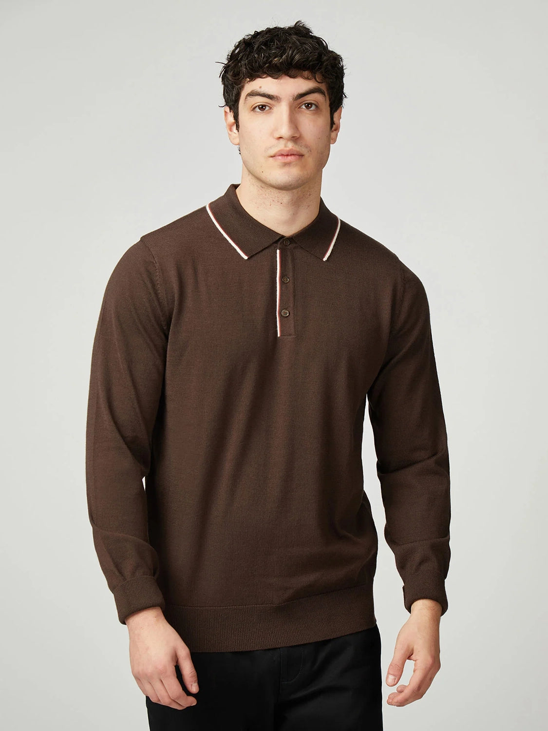 Ben Sherman Tipped Merino Polo in Cocoa B1012852