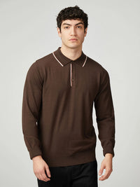 Ben Sherman Tipped Merino Polo in Cocoa B1012852
